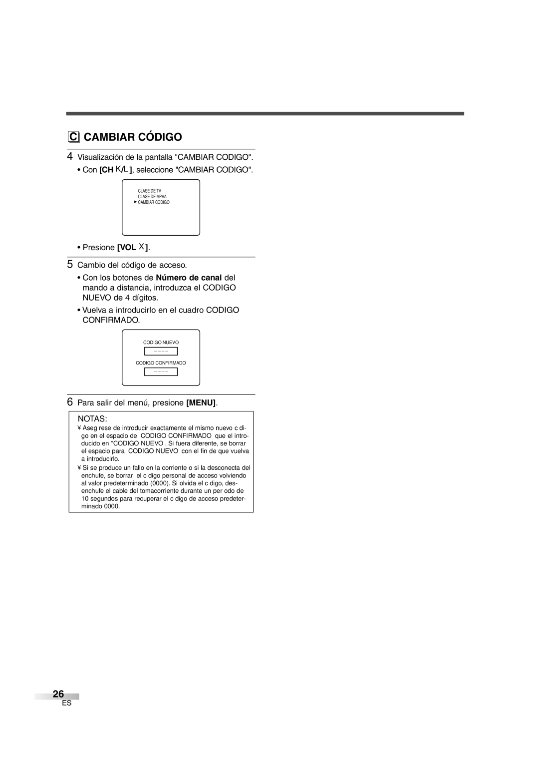 FUNAI IWF2706 owner manual Cambiar Código 