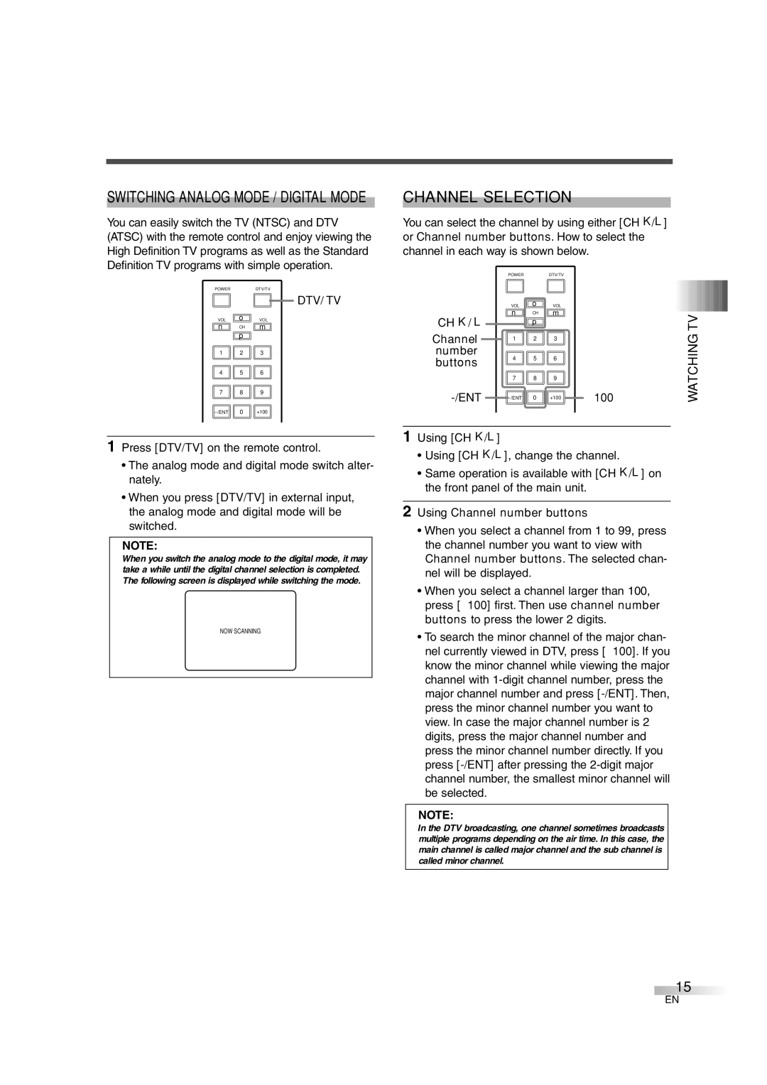 FUNAI IWT3206 owner manual Channel Selection, Watching TV, Dtv/ Tv 