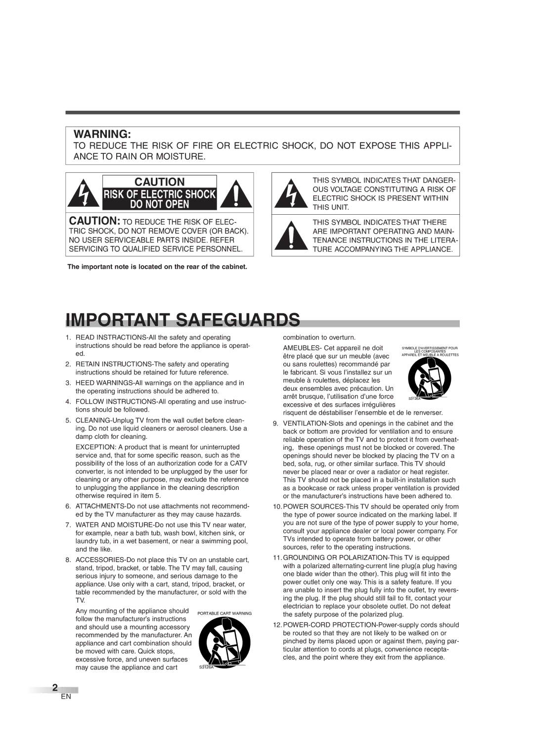 FUNAI IWT3206 owner manual Important Safeguards 