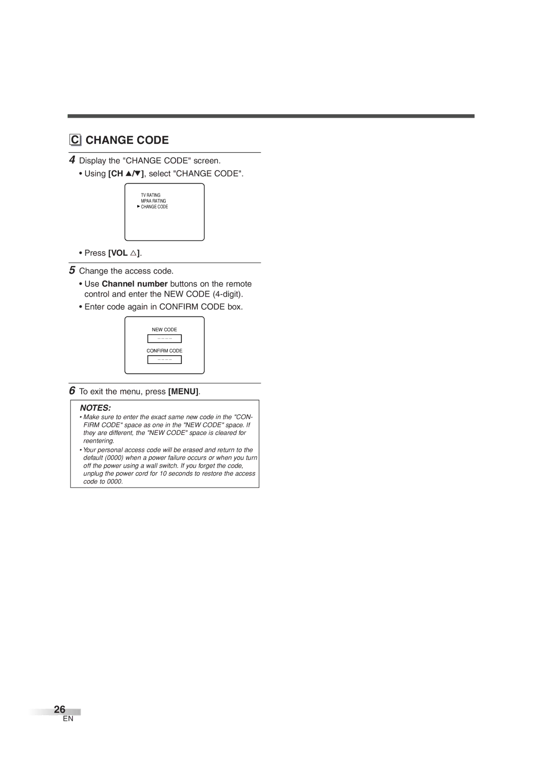 FUNAI IWT3206 owner manual Change Code 