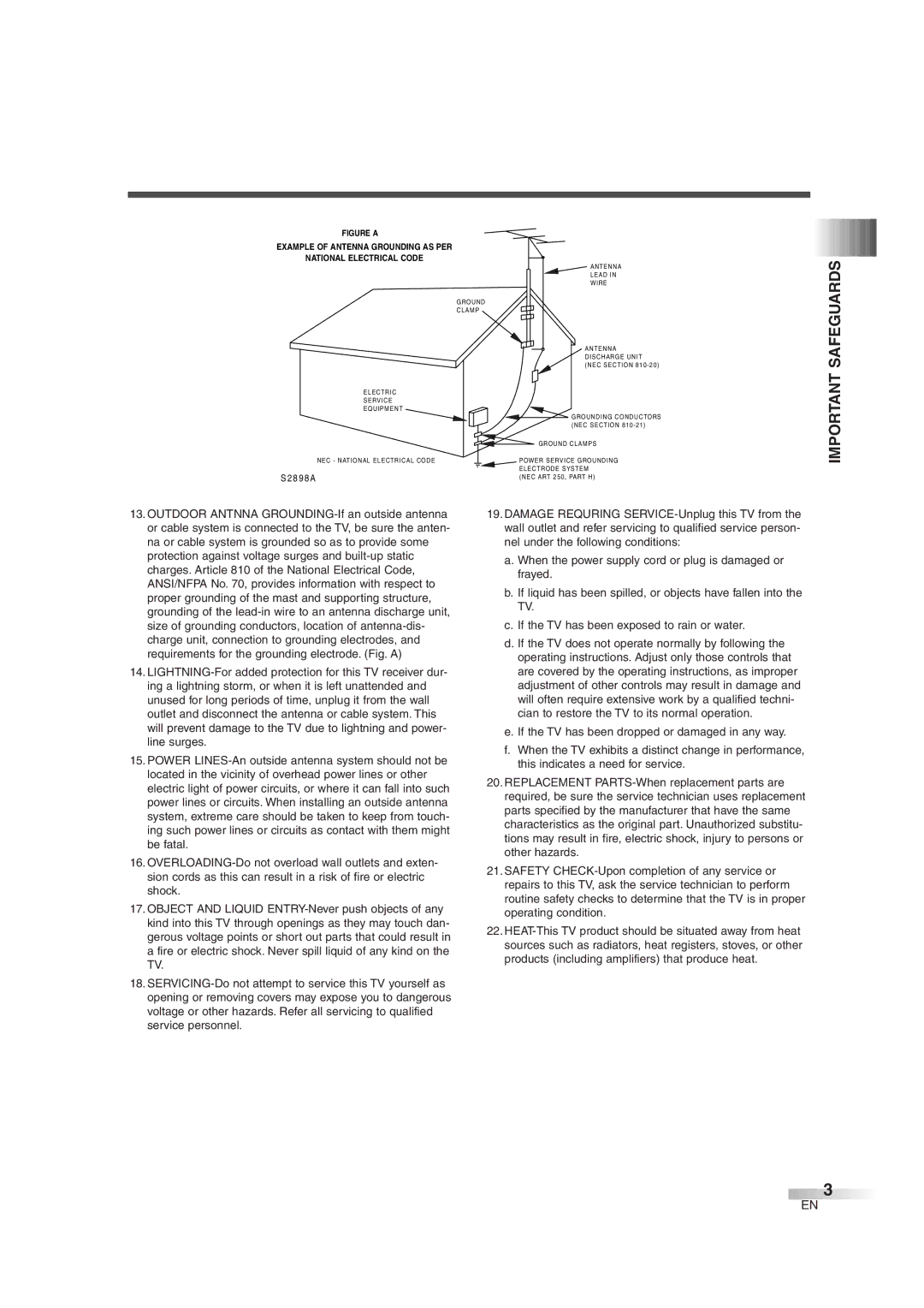 FUNAI IWT3206 owner manual Important Safeguards, Figure a 