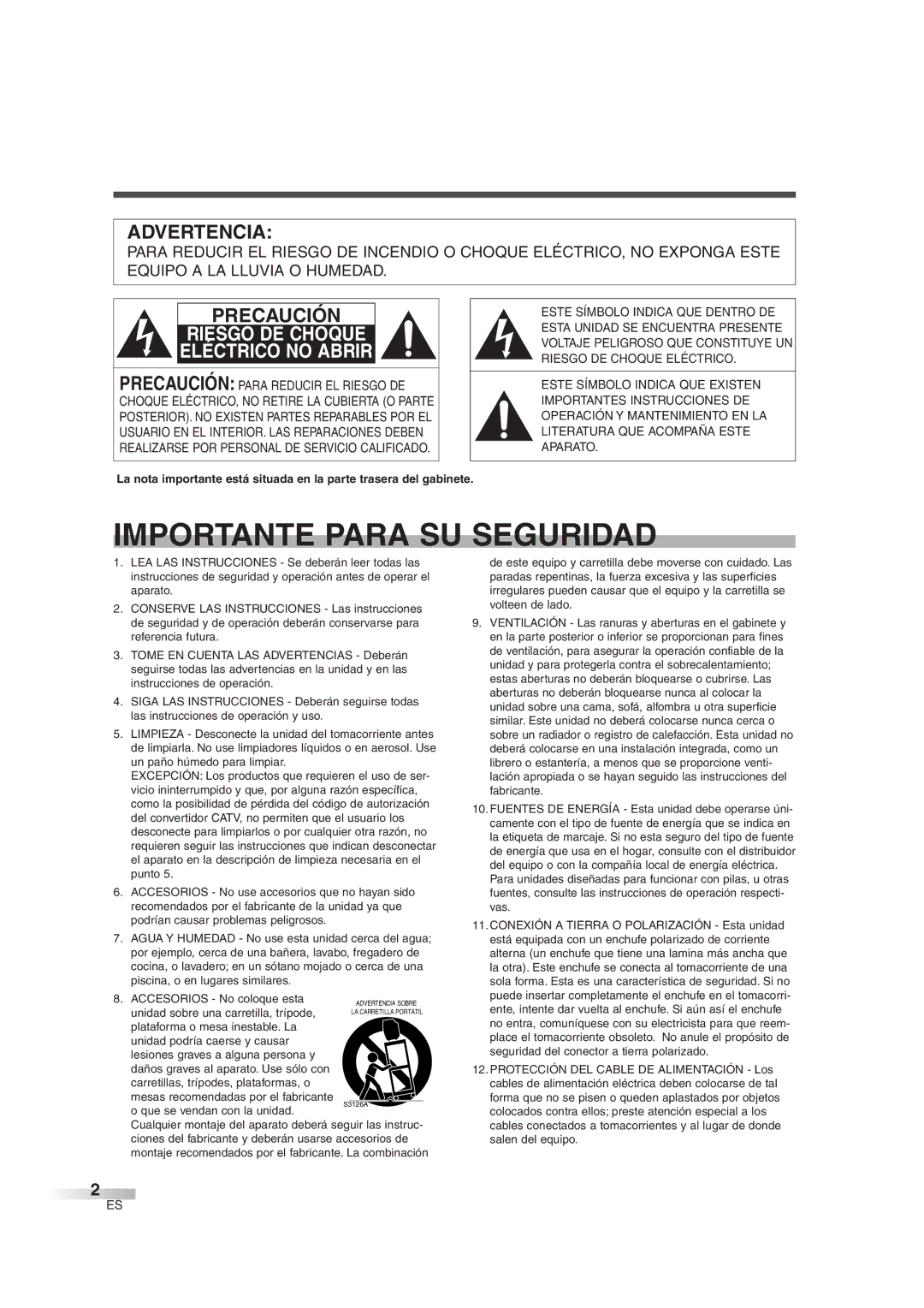 FUNAI IWT3206 owner manual Importante Para SU Seguridad 