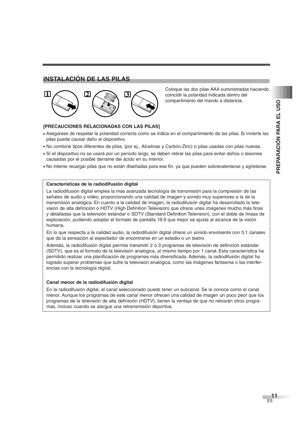 FUNAI IWT3206 owner manual Instalación DE LAS Pilas, Precauciones Relacionadas CON LAS Pilas 