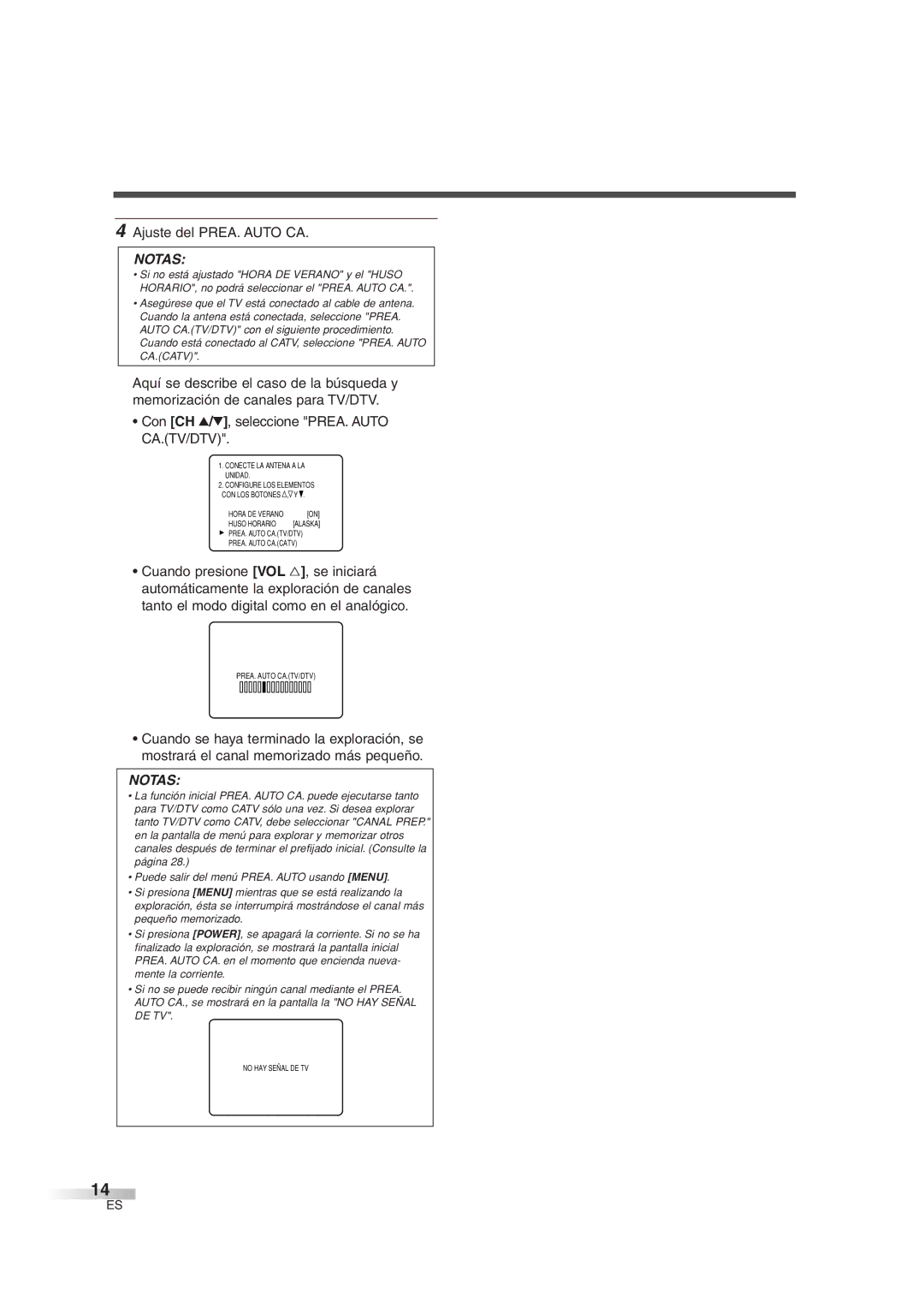 FUNAI IWT3206 owner manual Ajuste del PREA. Auto CA, Notas 