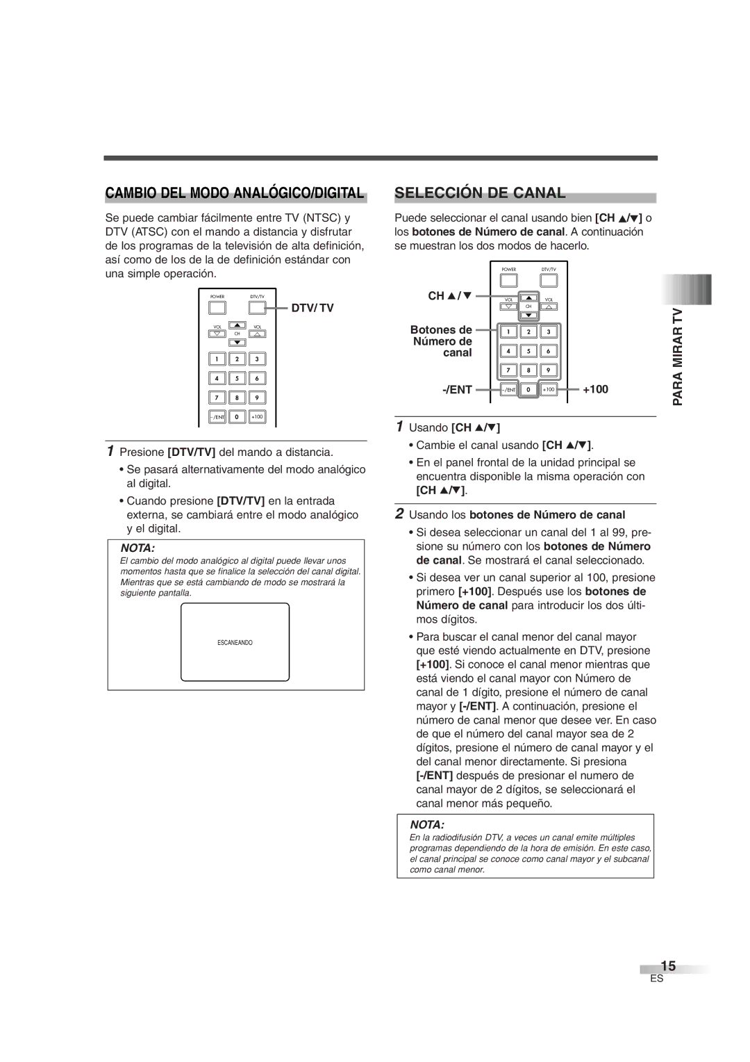 FUNAI IWT3206 owner manual Selección DE Canal, Para Mirar TV, Los botones de Número de canal. a continuación 