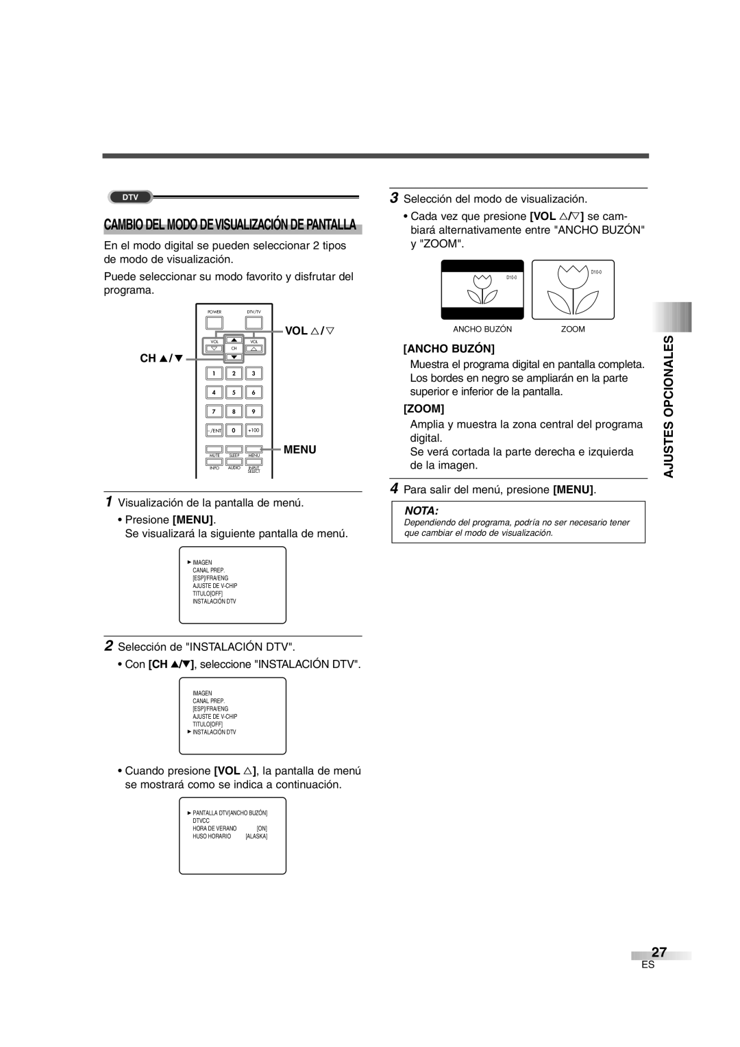 FUNAI IWT3206 Cambio DEL Modo Devisualización DE Pantalla, Ancho Buzón, Amplia y muestra la zona central del programa 