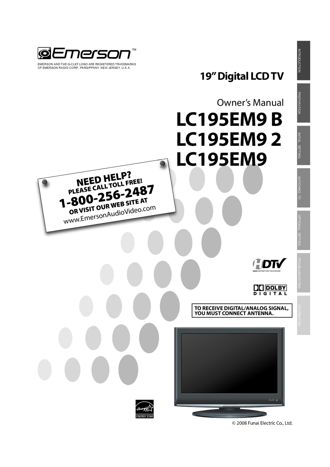 FUNAI LC195EM9 B, LC195EM9 2 owner manual To Receive DIGITAL/ANALOG SIGNAL, YOU Must Connect Antenna 