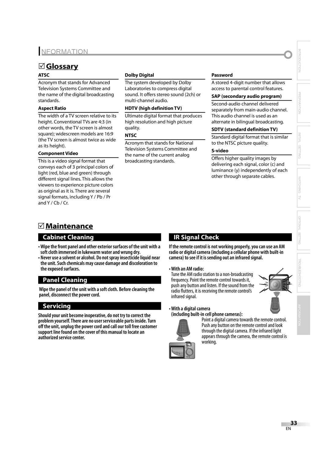 FUNAI LC195EM9 2, LC195EM9 B owner manual Information, Glossary, Maintenance 