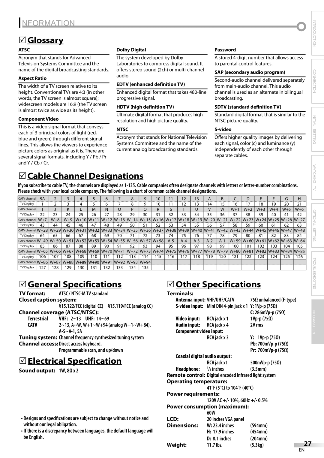 FUNAI LC200EM8G owner manual Information 