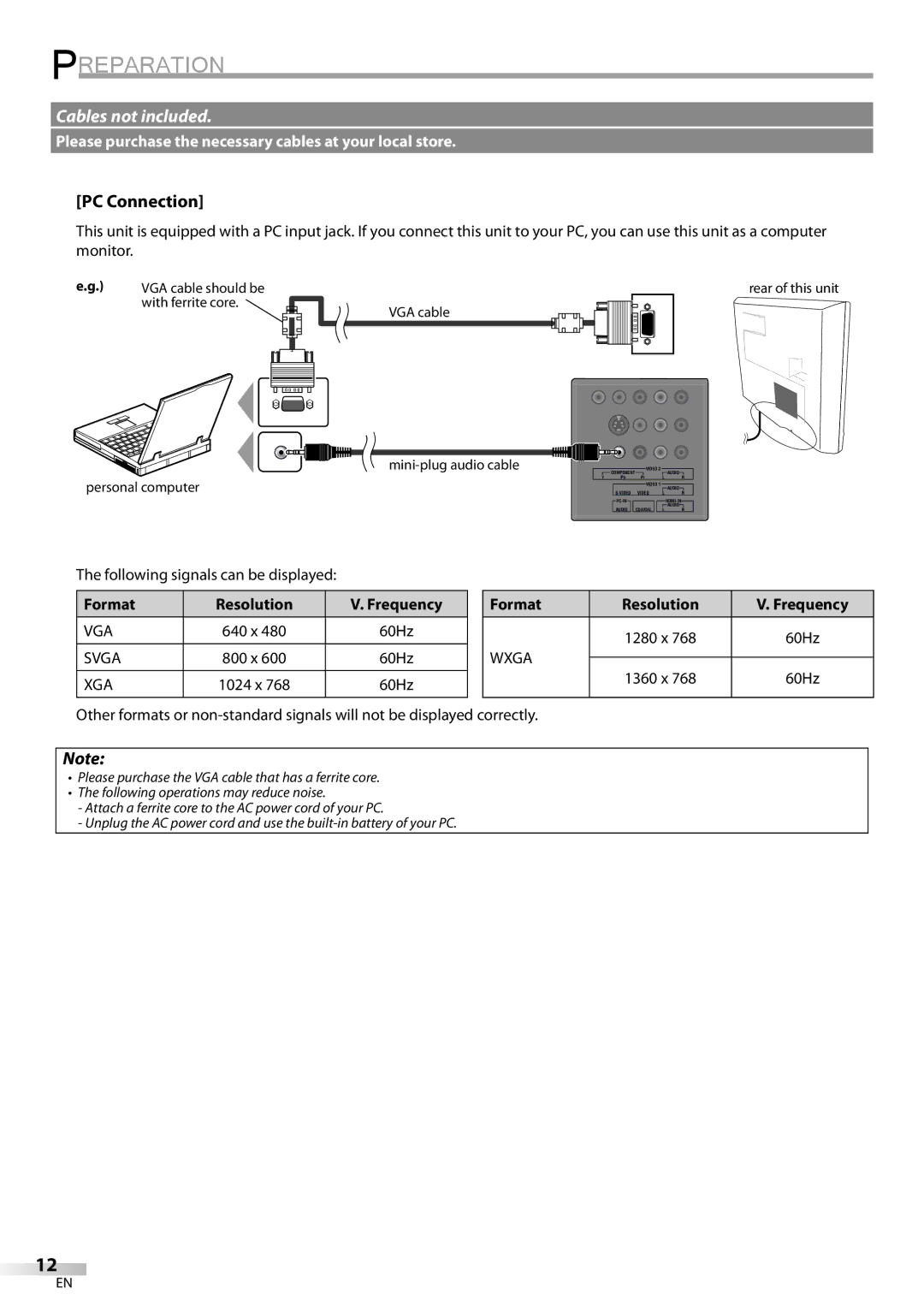 FUNAI LC225SL9 owner manual PC Connection, Following signals can be displayed, Format Resolution Frequency 