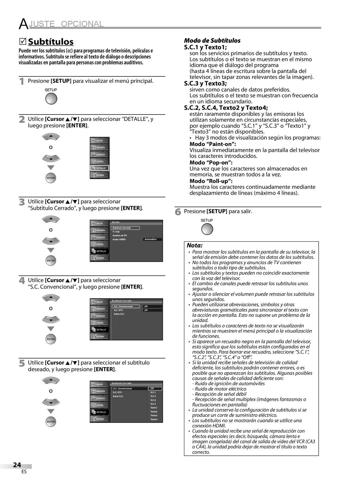 FUNAI LC225SL9 owner manual Modo de Subtítulos, y Texto1, y Texto3, 2, S.C.4, Texto2 y Texto4 