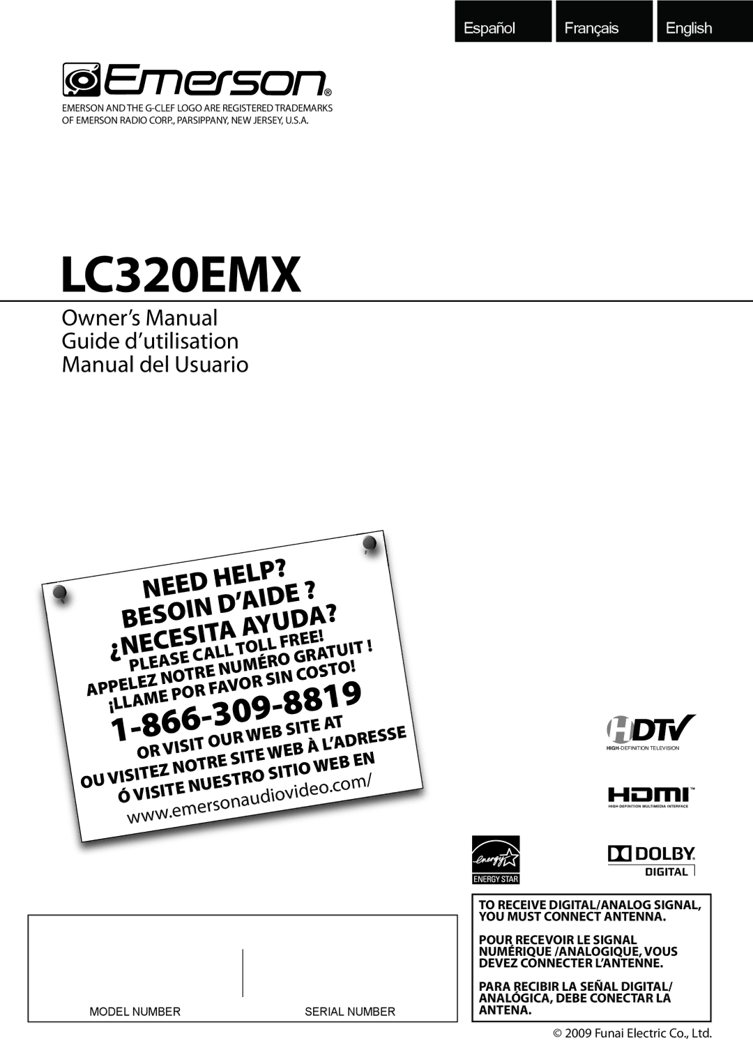 FUNAI LC320EMX owner manual YOU Must Connect Antenna, Pour Recevoir LE Signal, Numérique /ANALOGIQUE, Vous, Antena 