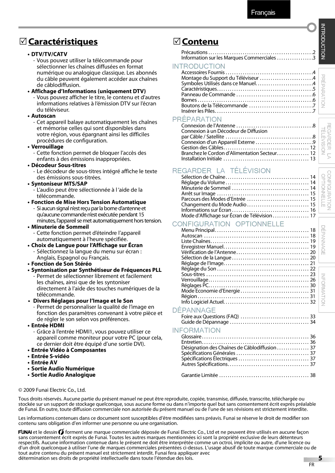 FUNAI LC320EMX owner manual Caractéristiques, Contenu 