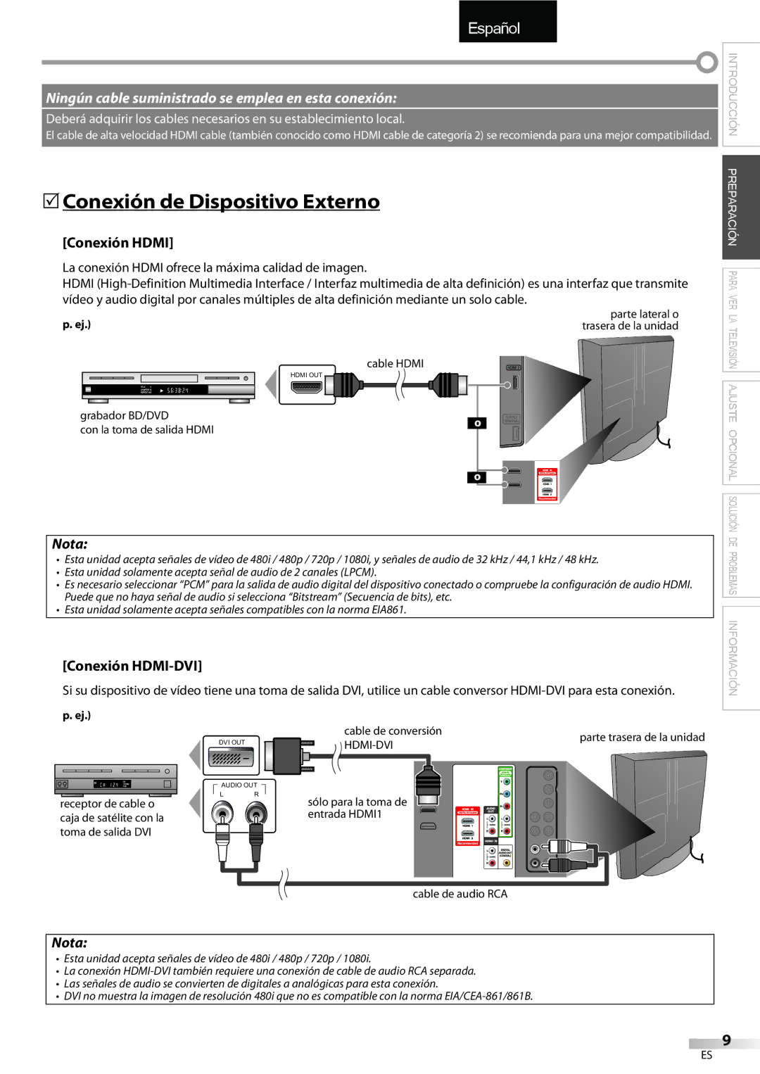 FUNAI LC320EMX owner manual 5Conexión de Dispositivo Externo, Conexión Hdmi, Conexión HDMI-DVI 