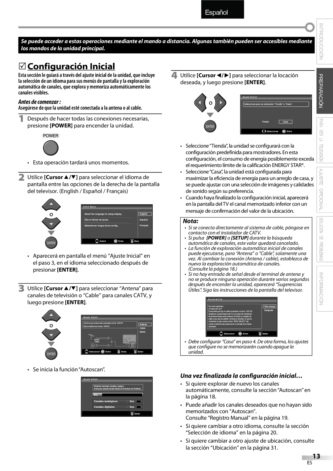 FUNAI LC320EMX owner manual 5Configuración Inicial, Antes de comenzar, Una vez finalizada la configuración inicial… 