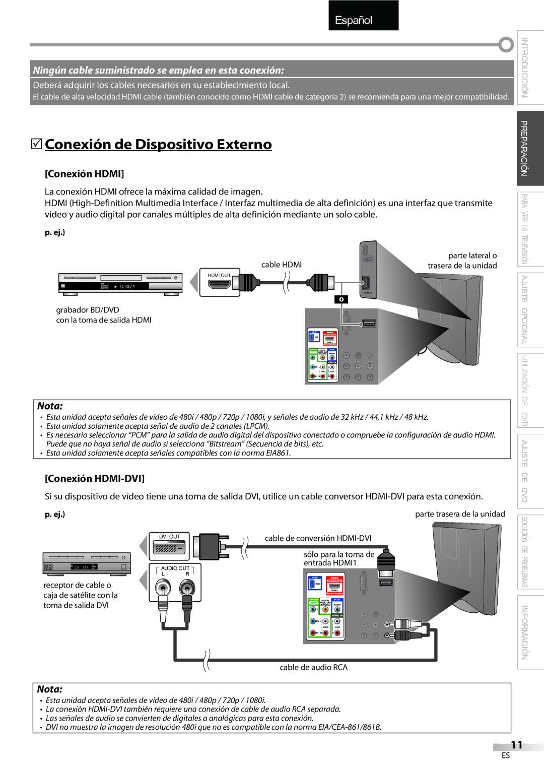 FUNAI LD195EMX owner manual 5Conexión de Dispositivo Externo, Conexión Hdmi, Conexión HDMI-DVI 