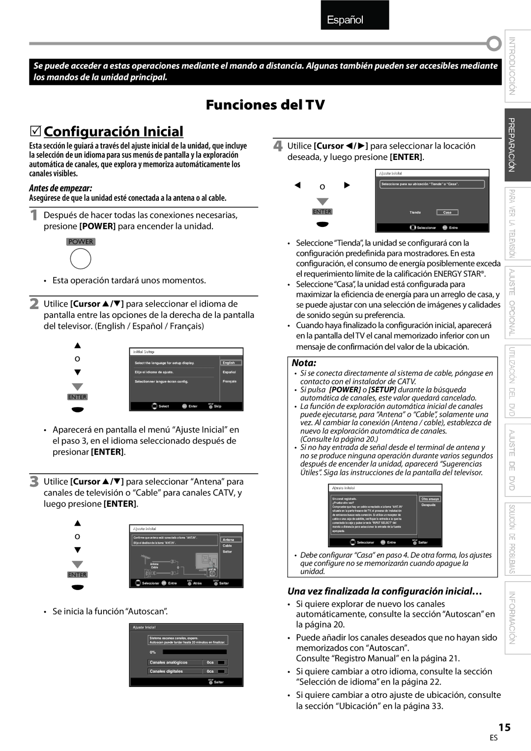 FUNAI LD195EMX Funciones del TV 5Configuración Inicial, Antes de empezar, Una vez finalizada la configuración inicial… 