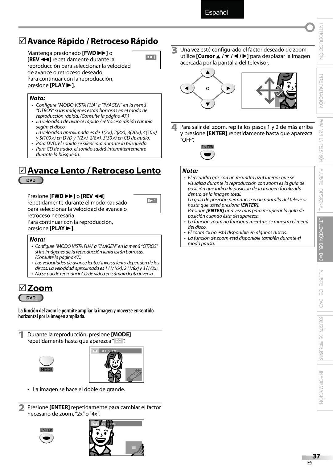 FUNAI LD195EMX owner manual 5Avance Lento / Retroceso Lento, No se puede reproducir CD de vídeo en cámara lenta inversa 