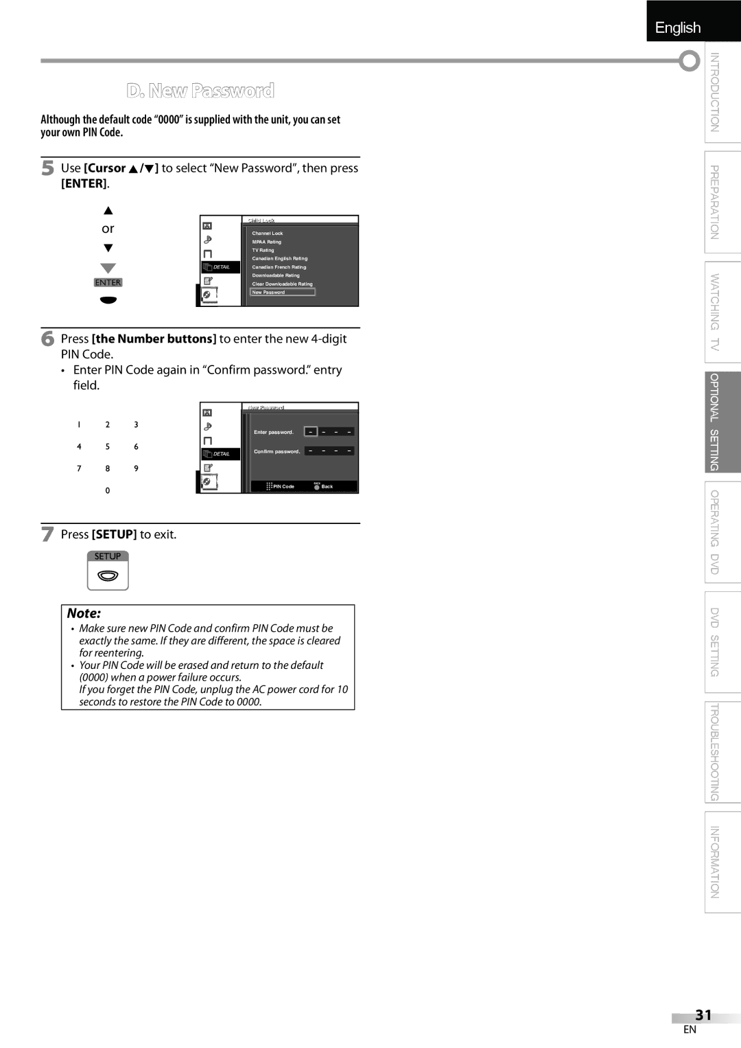 FUNAI LD195EMX owner manual Use Cursor K/L to select New Password, then press Enter, Childild Lock 