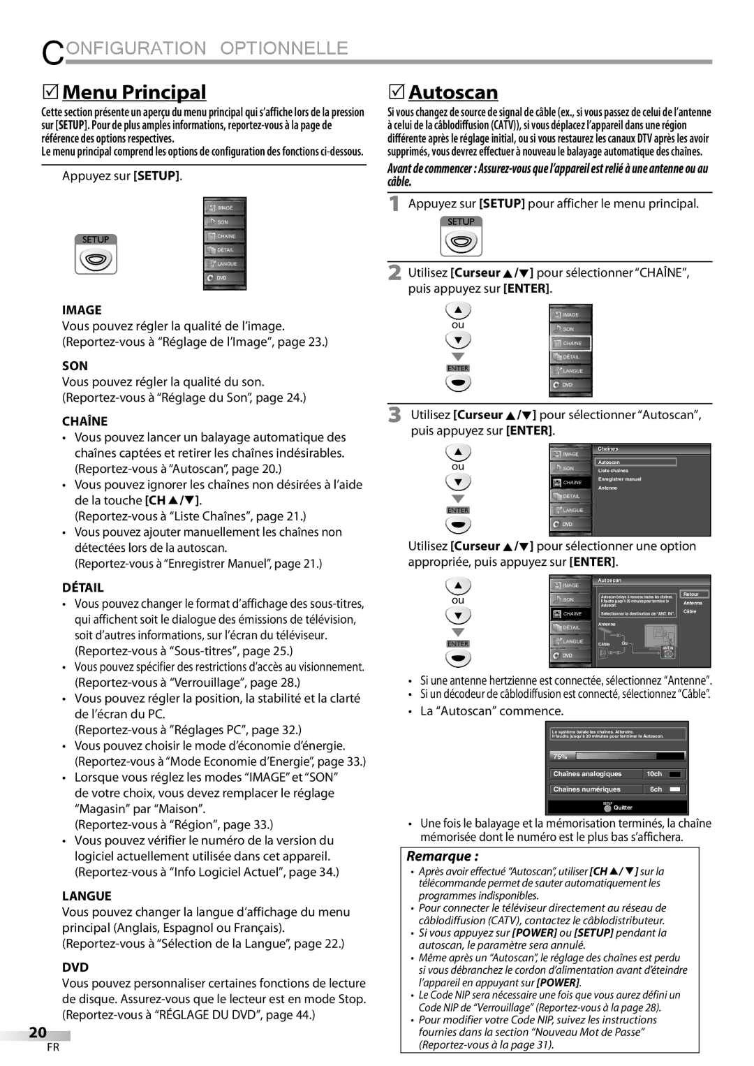 FUNAI LD195EMX owner manual Configuration Optionnelle, 5Menu Principal 