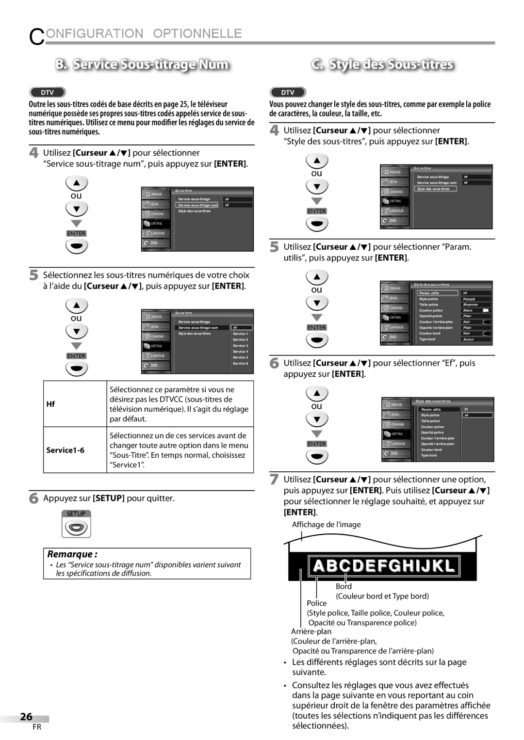 FUNAI LD195EMX owner manual Service Sous-titrage Num, Style le des sous-titres 