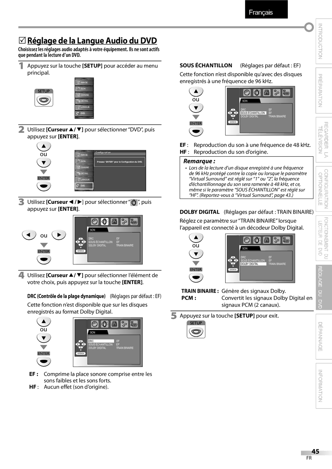 FUNAI LD195EMX owner manual Sous Échantillon, Appuyez sur la touche Setup pour exit 