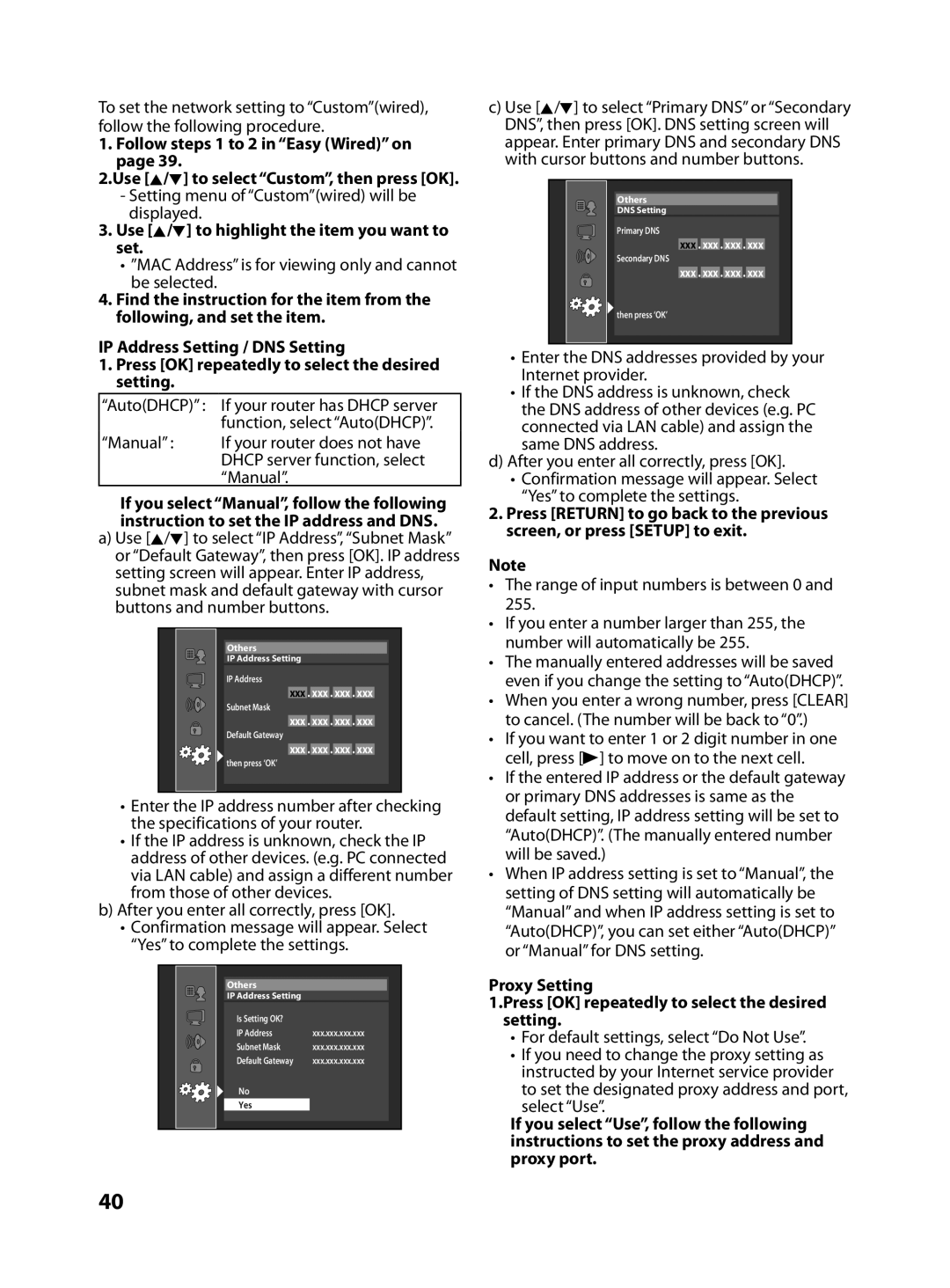 FUNAI MBP5130/F7 owner manual Setting menu of Customwired will be displayed, Use K/L to highlight the item you want to set 