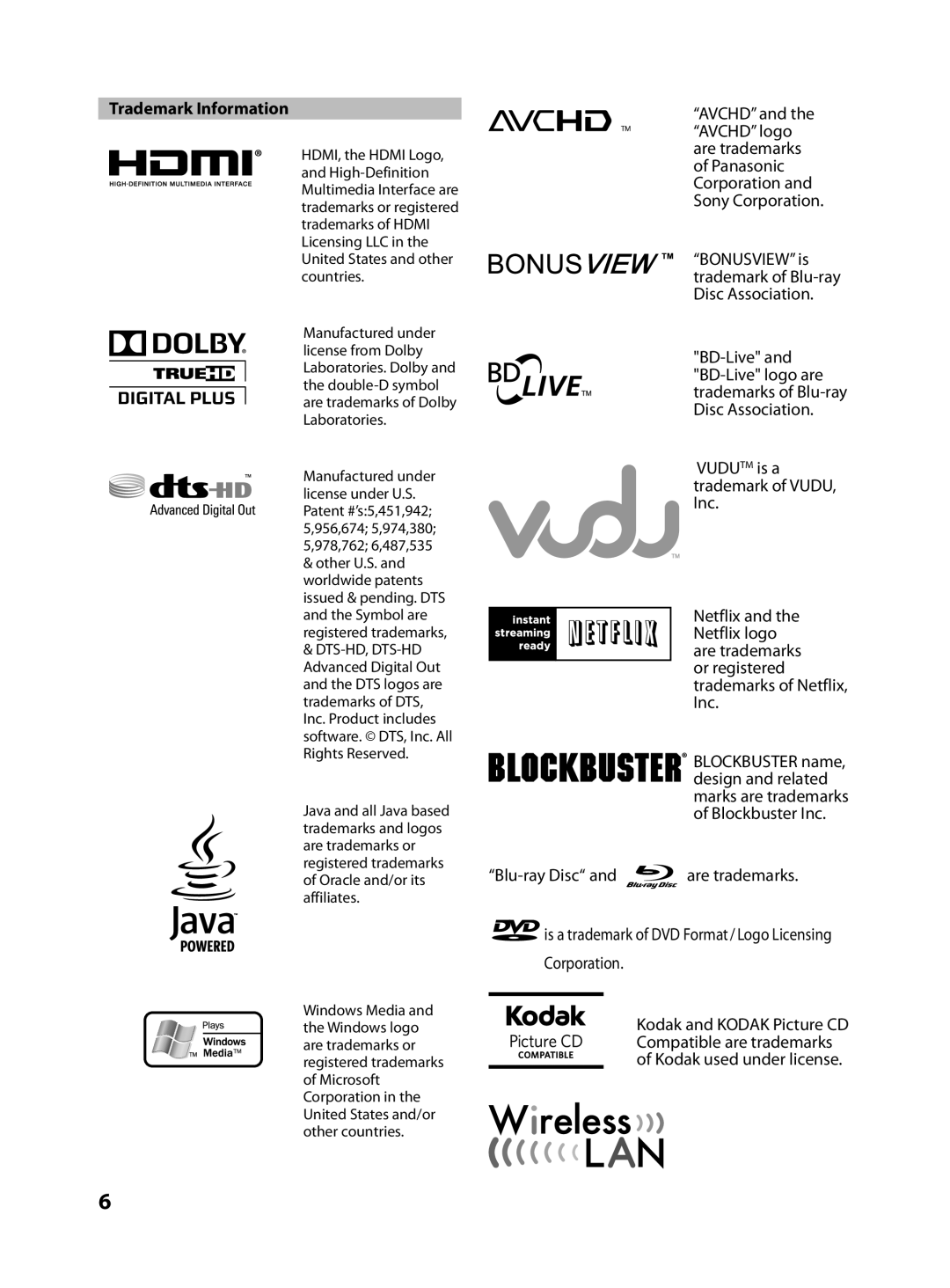 FUNAI MBP5130/F7 owner manual Trademark Information, Blu-ray Disc, Corporation 