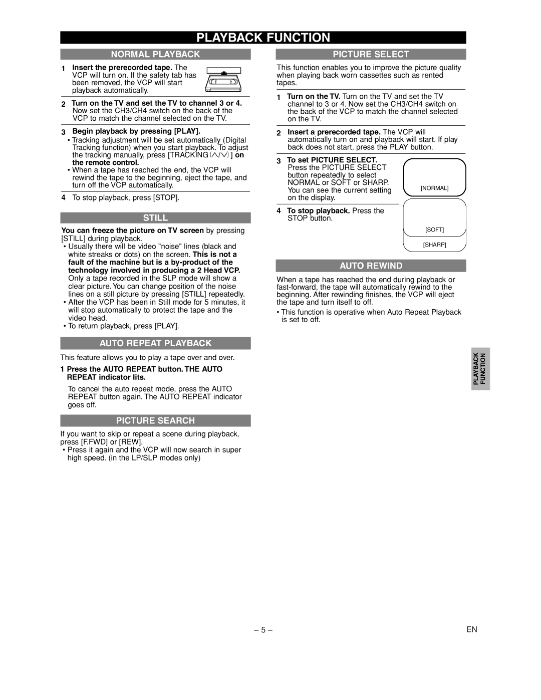 FUNAI MFV209C warranty Playback Function, Normal Playback 