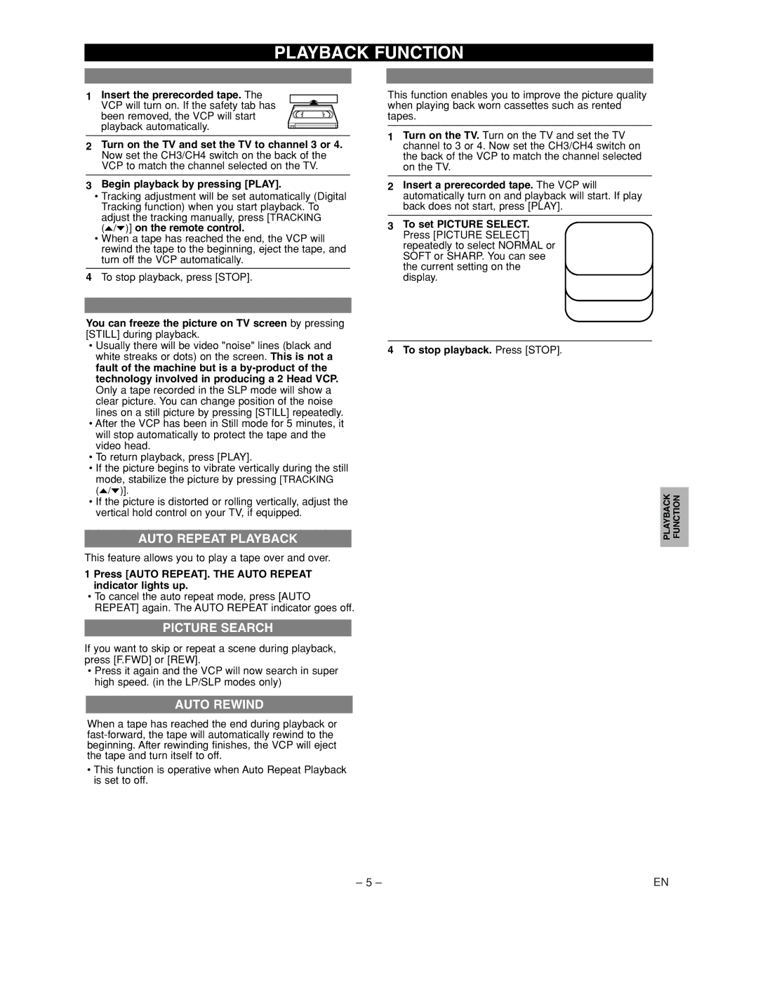 FUNAI MFV210C warranty Playback Function, Auto Repeat Playback 