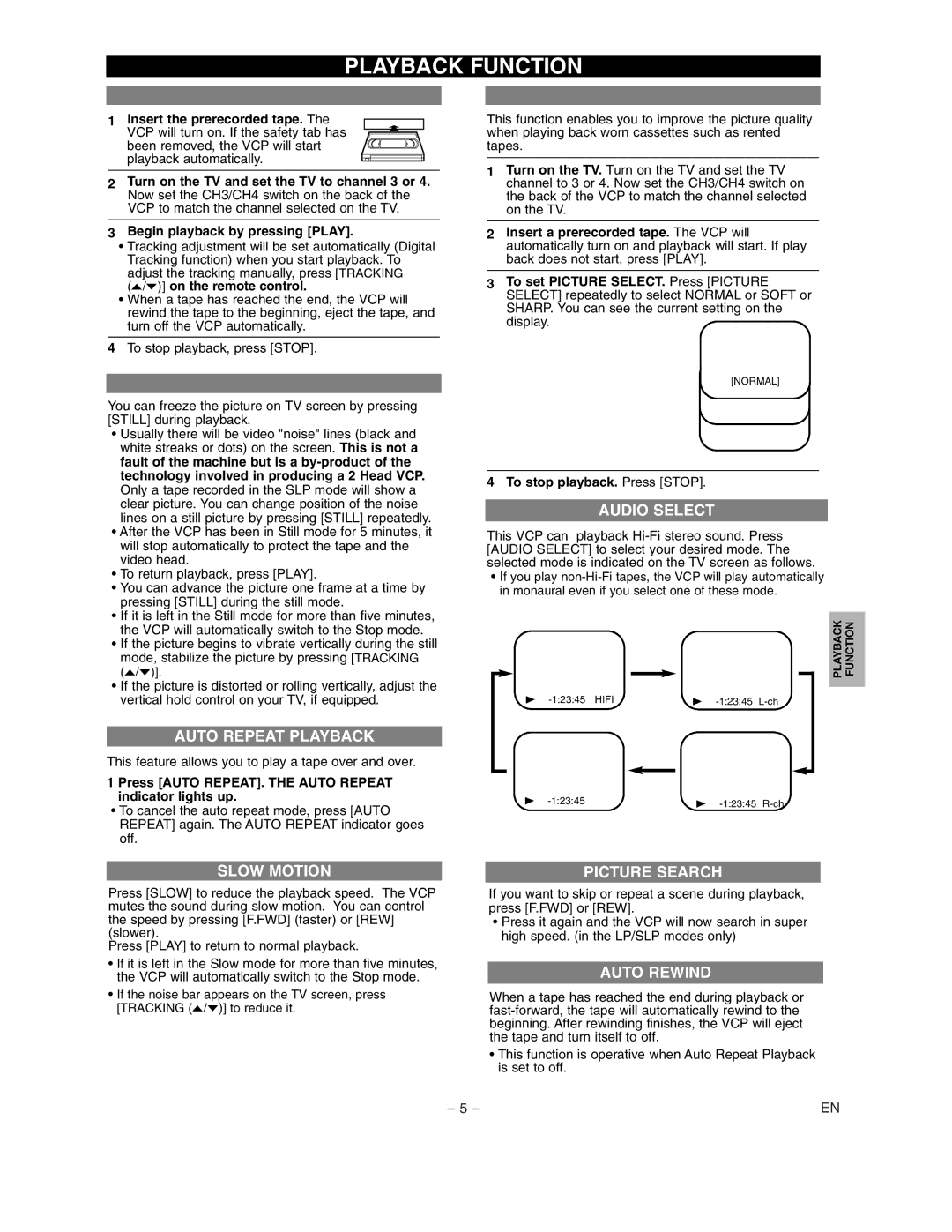 FUNAI MFV260C warranty Playback Function, Auto Repeat Playback 