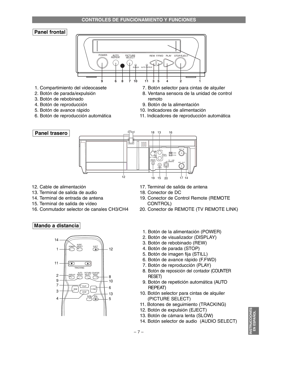 FUNAI MFV260C warranty Panel frontal 