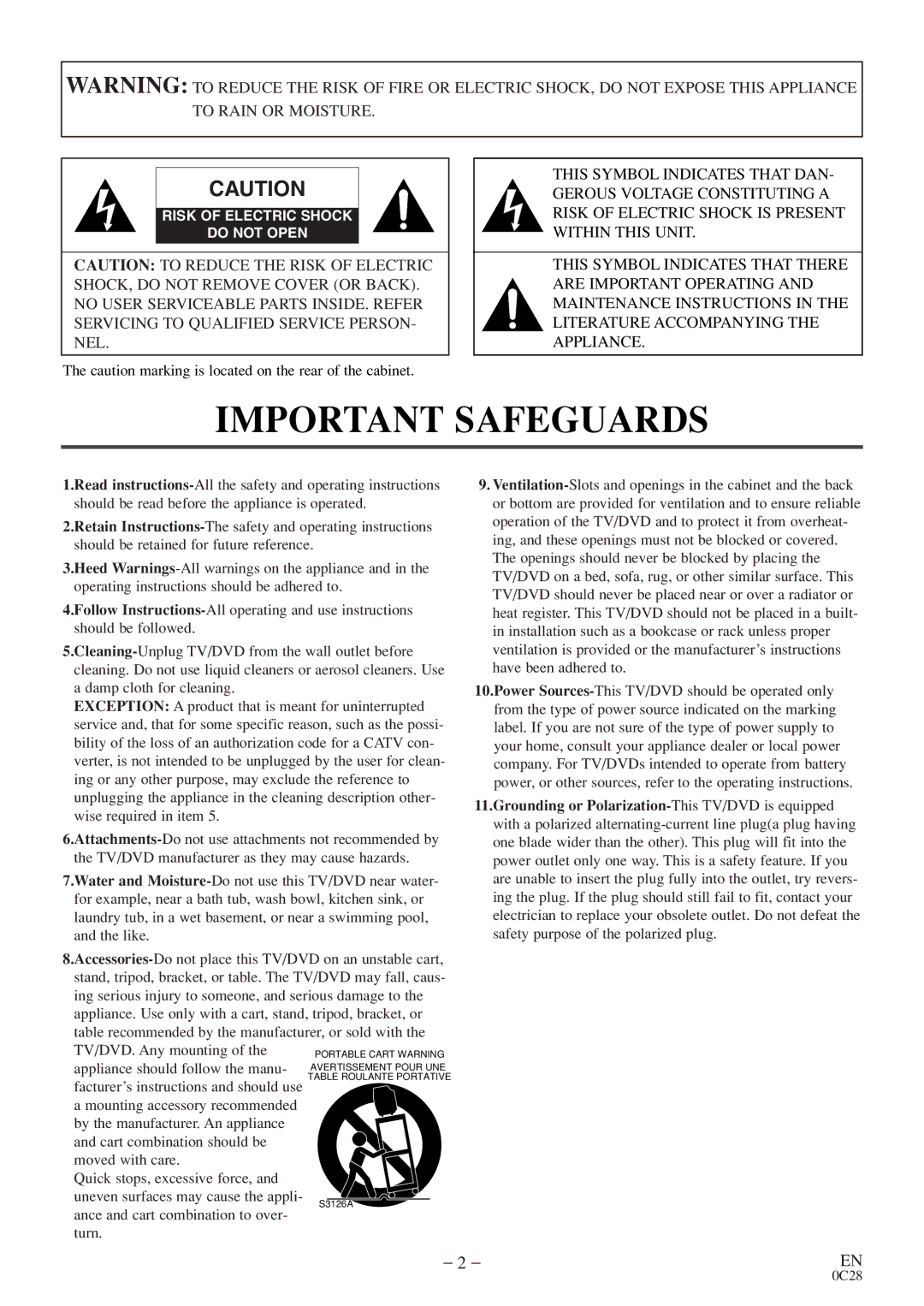 FUNAI MGD134 owner manual Important Safeguards 