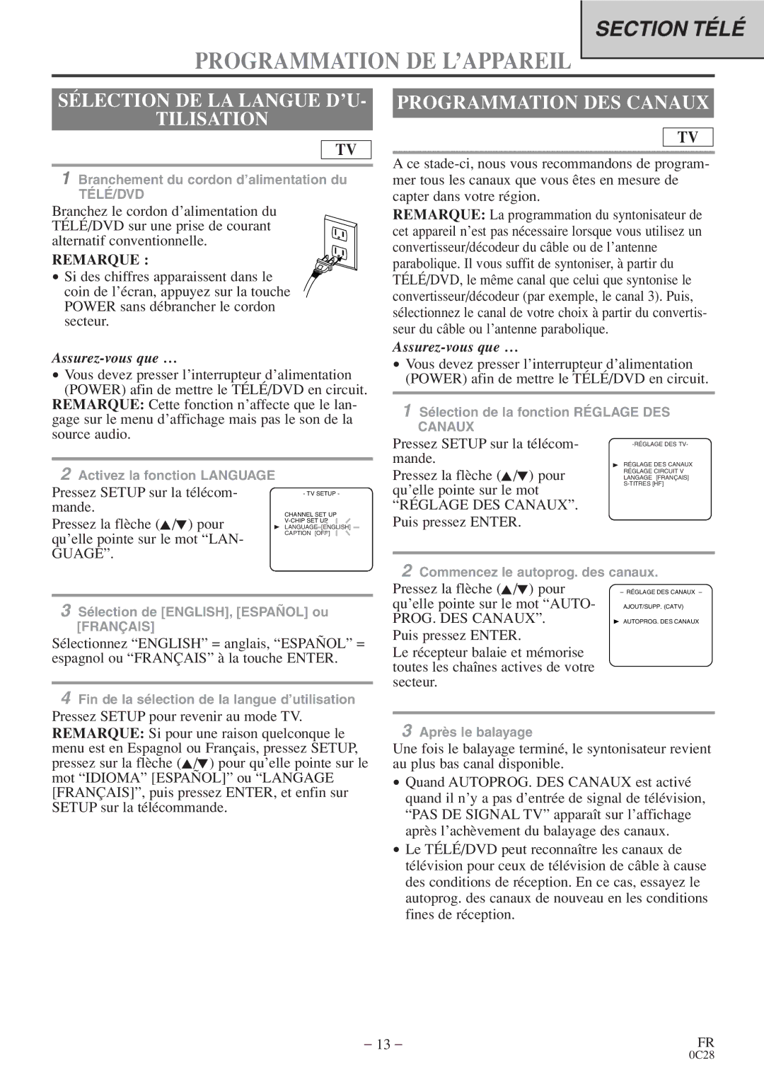 FUNAI MGD134 owner manual Réglage DES Canaux, PROG. DES Canaux 