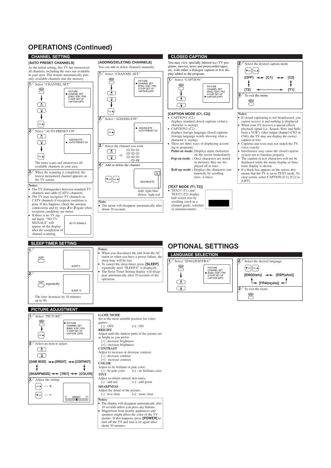 FUNAI MJ414FG owner manual Optional Settings 