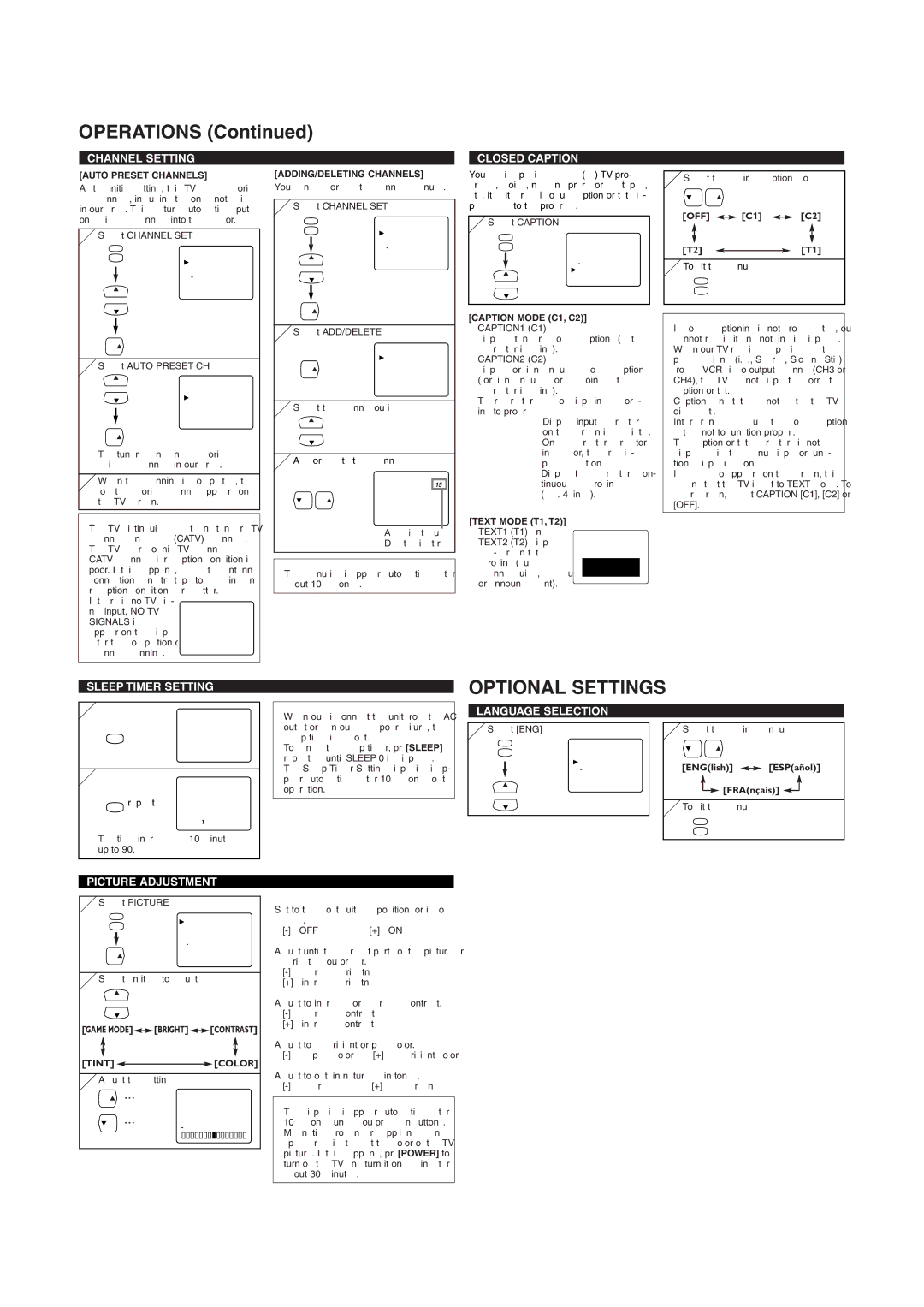 FUNAI MJ413TG, MJ419TG, MJ419TG, MJ413TG owner manual Optional Settings 