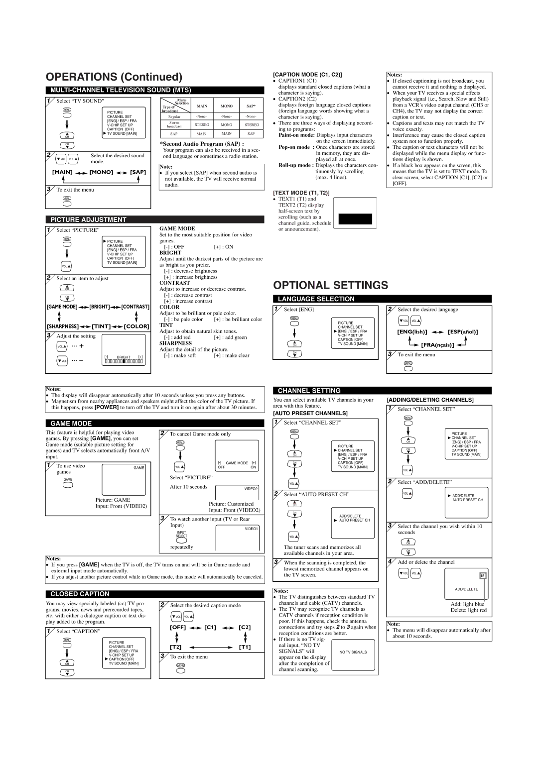 FUNAI MJ420FG owner manual Optional Settings 