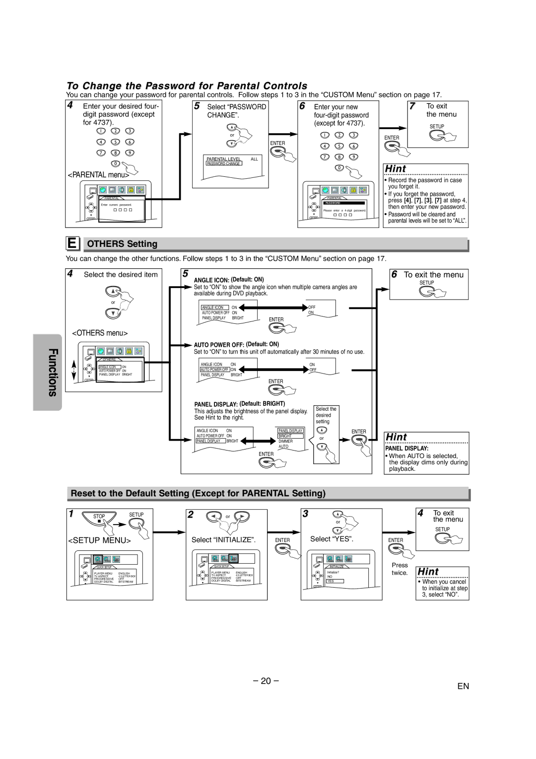 FUNAI MSD1005 owner manual To Change the Password for Parental Controls, Others Setting, Others menu 