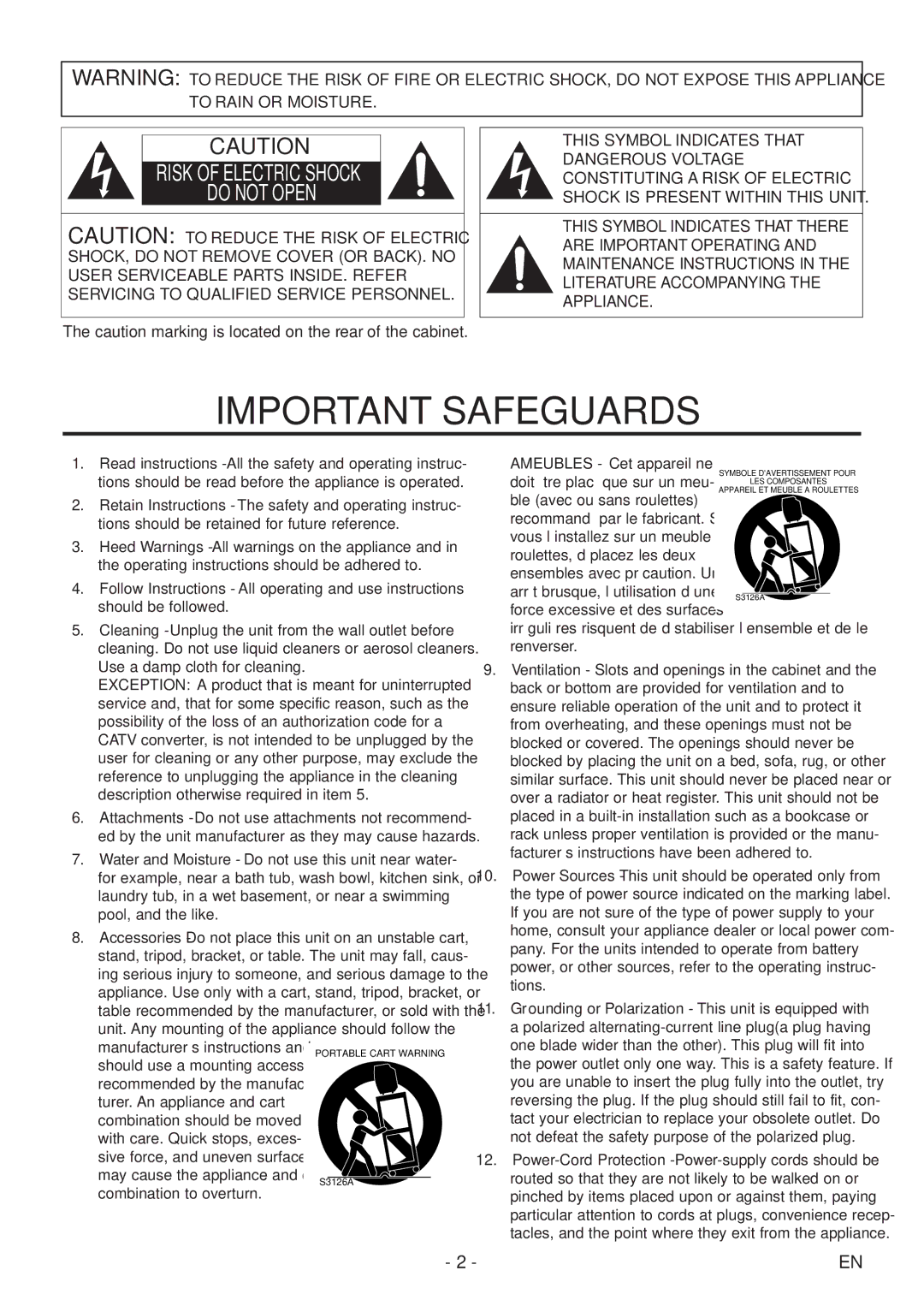 FUNAI MSD513F owner manual Important Safeguards 