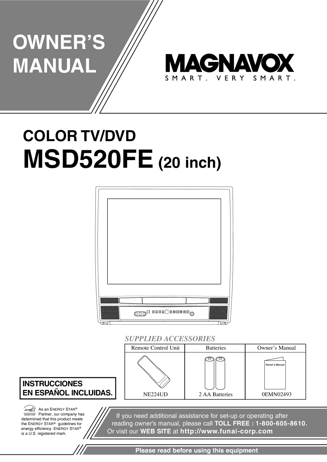 FUNAI owner manual MSD520FE 20 inch, Supplied Accessories 