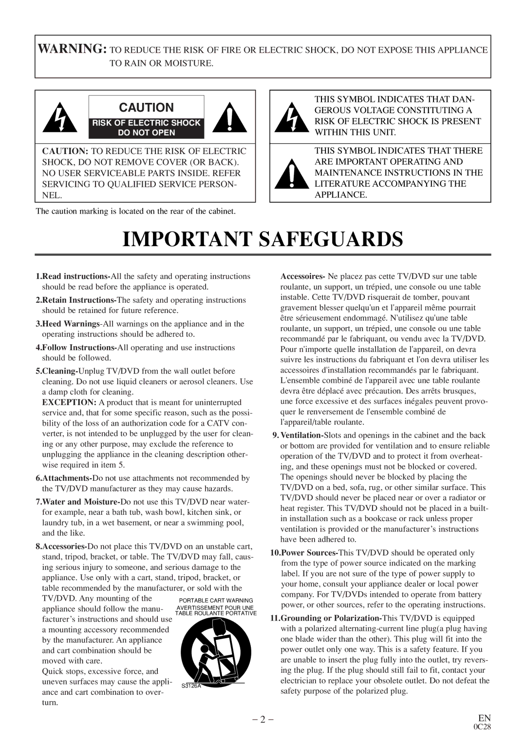 FUNAI MSD520FE owner manual Important Safeguards 