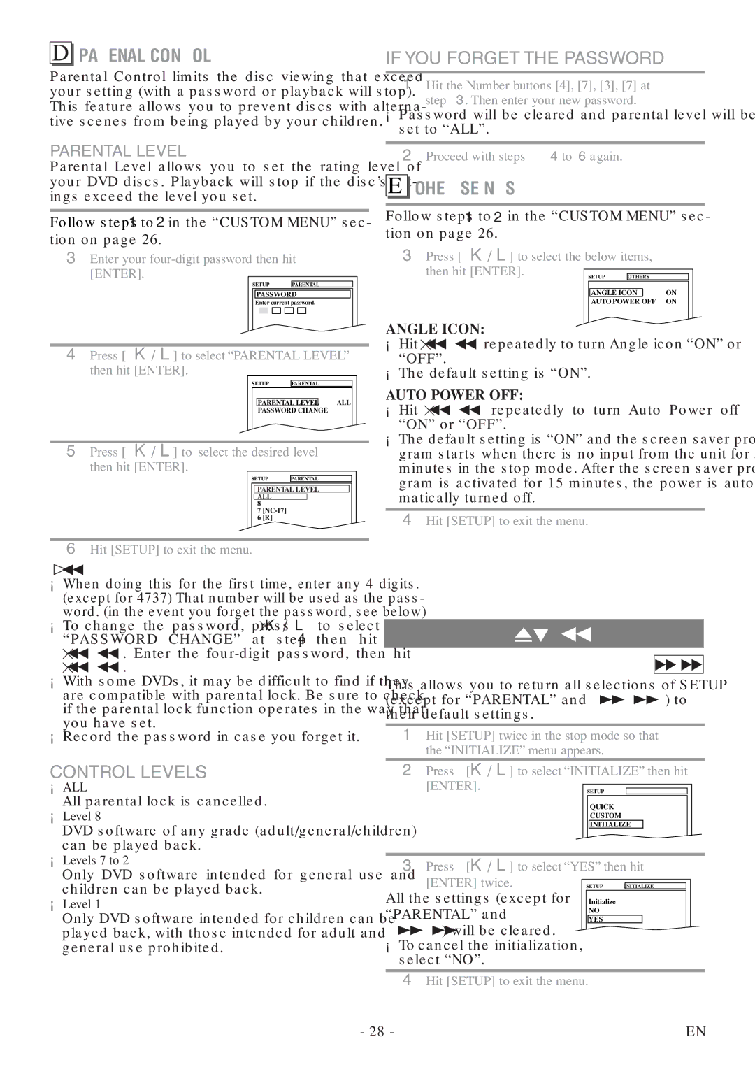 FUNAI MSD520FF owner manual Initialize, Parental Control, Other Settings 