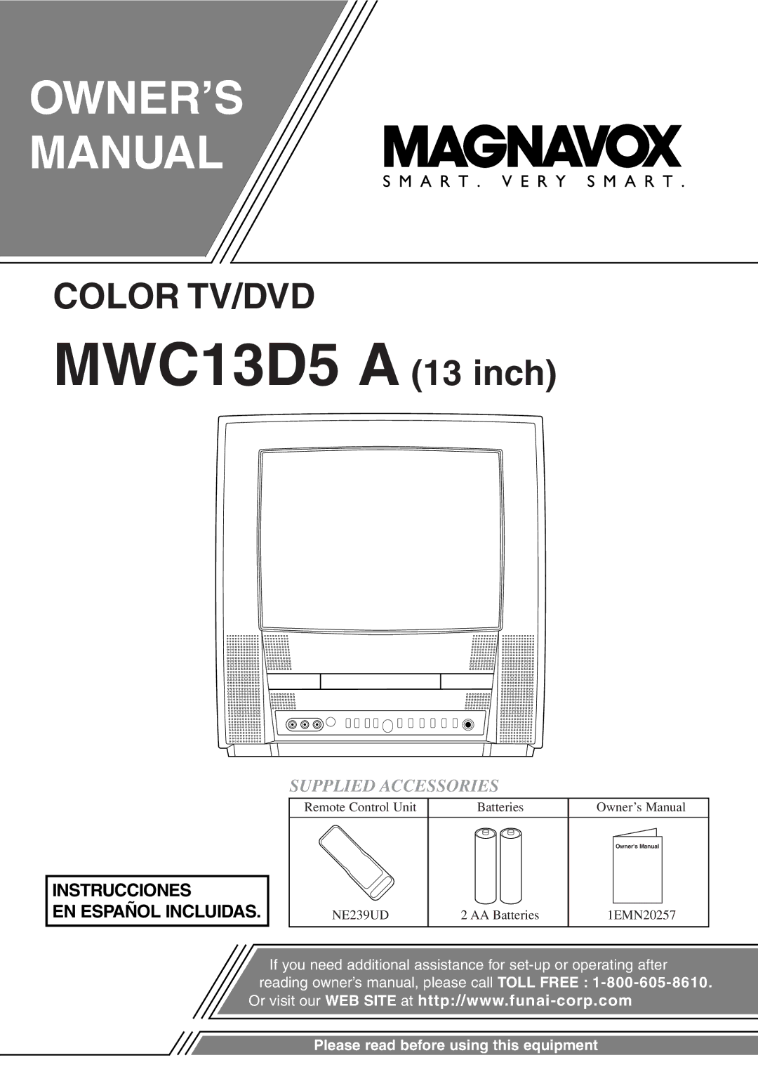 FUNAI MWC13D5 A owner manual MWC13D5 a 13 inch, Supplied Accessories 