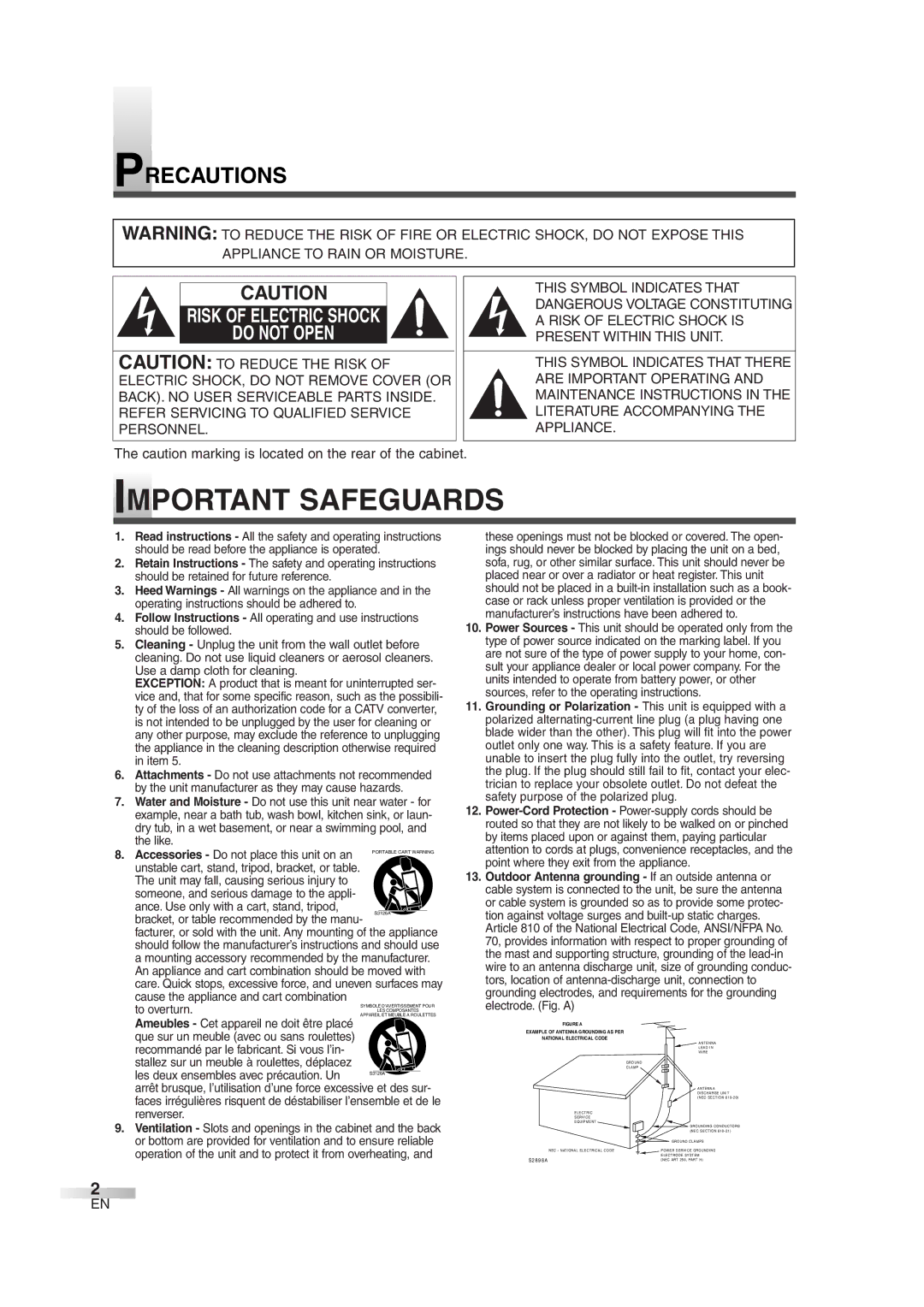 FUNAI MWC13D6 owner manual Precautions, Risk of Electric Shock Do not Open 