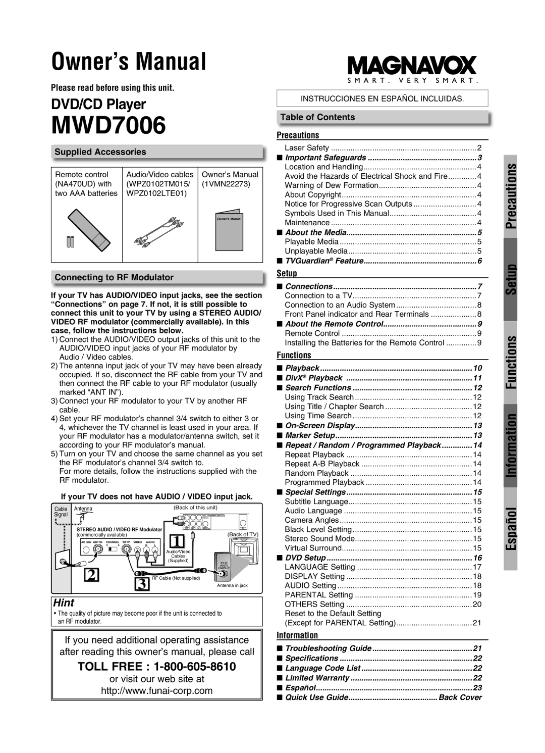 FUNAI MWD7006 owner manual Hint 