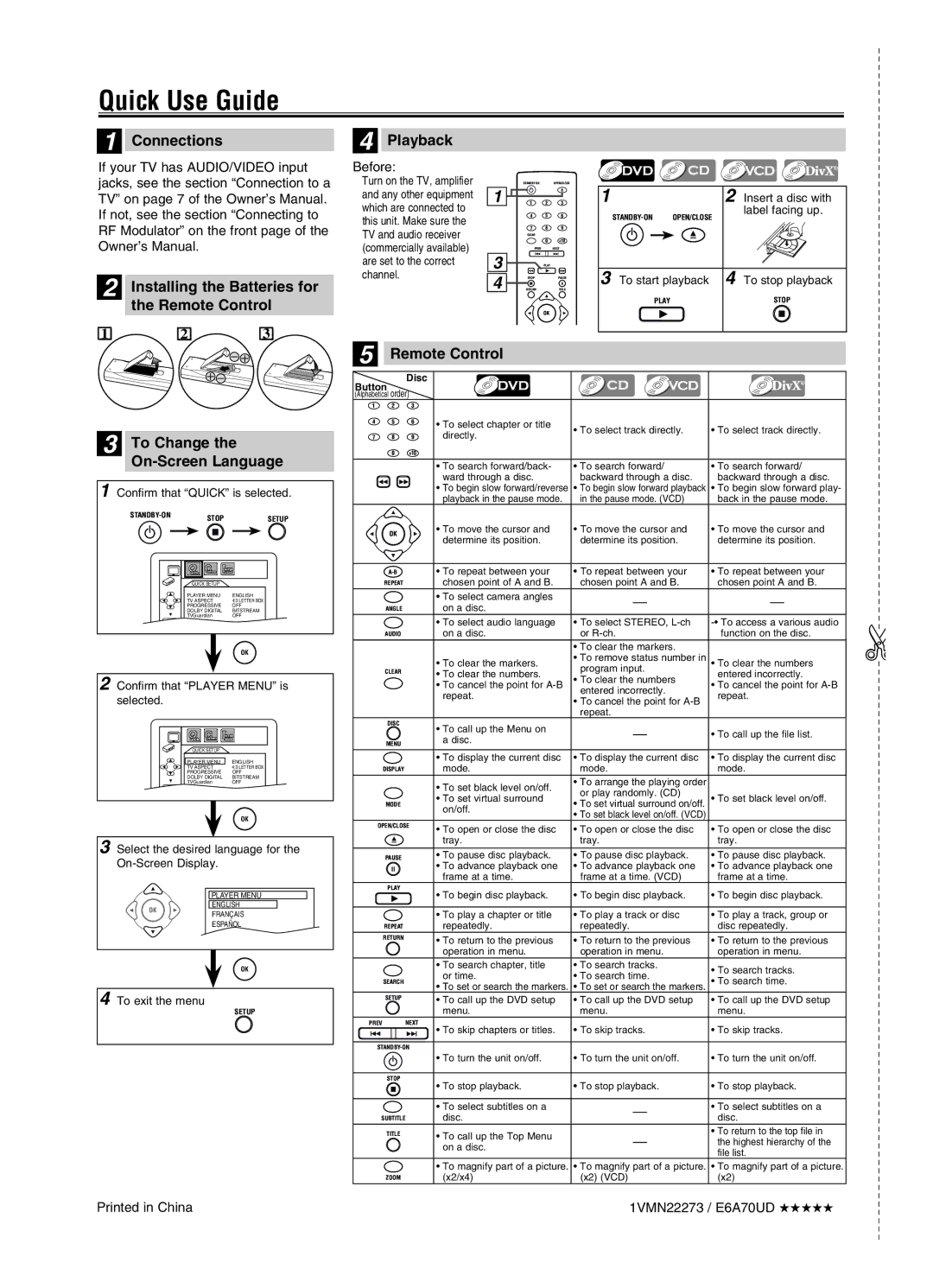 FUNAI MWD7006 owner manual Quick Use Guide, To Change the On-Screen Language, Before 