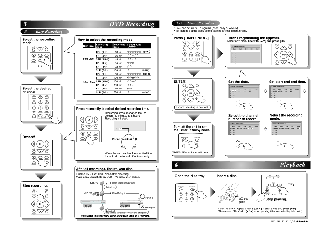 FUNAI MWR10D6 owner manual Turn off the unit to set the Timer Standby mode, After all recordings, finalize your disc 