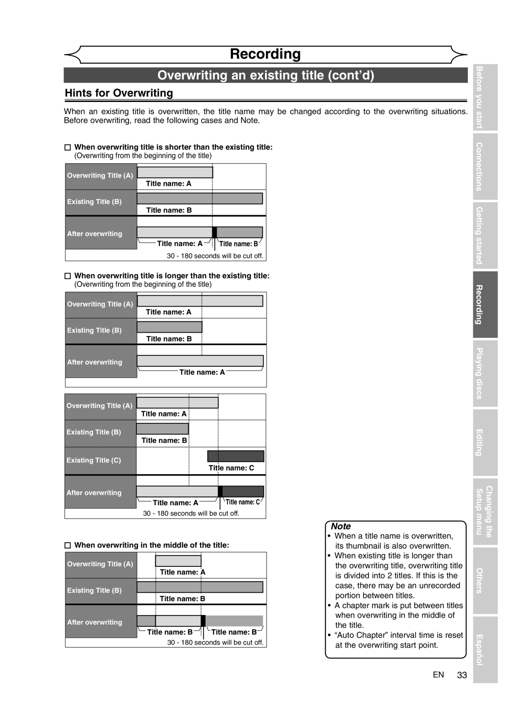 FUNAI MWR10D6 owner manual Overwriting an existing title cont’d, Hints for Overwriting, Before you start 