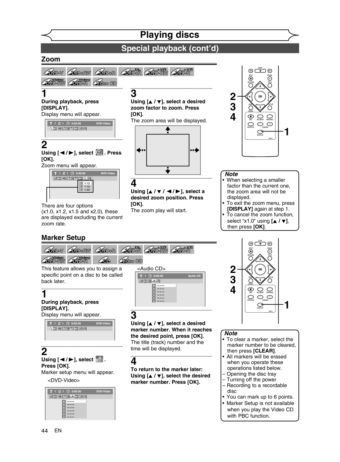 FUNAI MWR10D6 owner manual Zoom, Marker Setup 