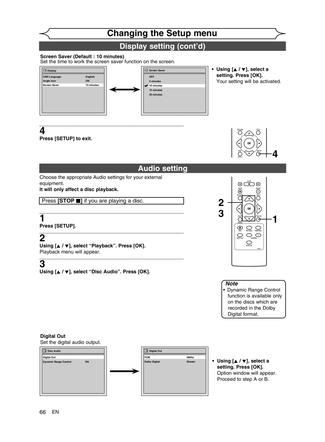 FUNAI MWR10D6 owner manual Display setting cont’d, Audio setting 